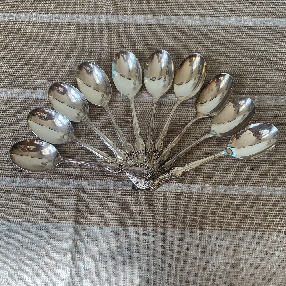 VTG Wm Rogers Small Spoons “Valley Rose" Silver-plate, Marked IS 6.75” Set of 10